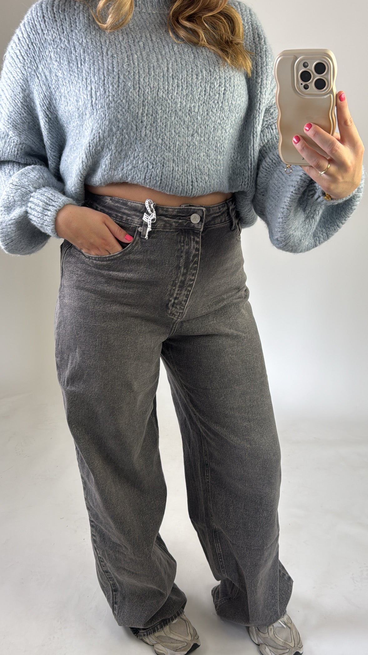 Baggy Wide Leg Jeans Tall Grey W3855-G