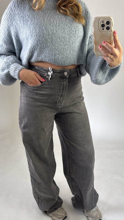 Baggy Wide Leg Jeans Tall Grey W3855-G