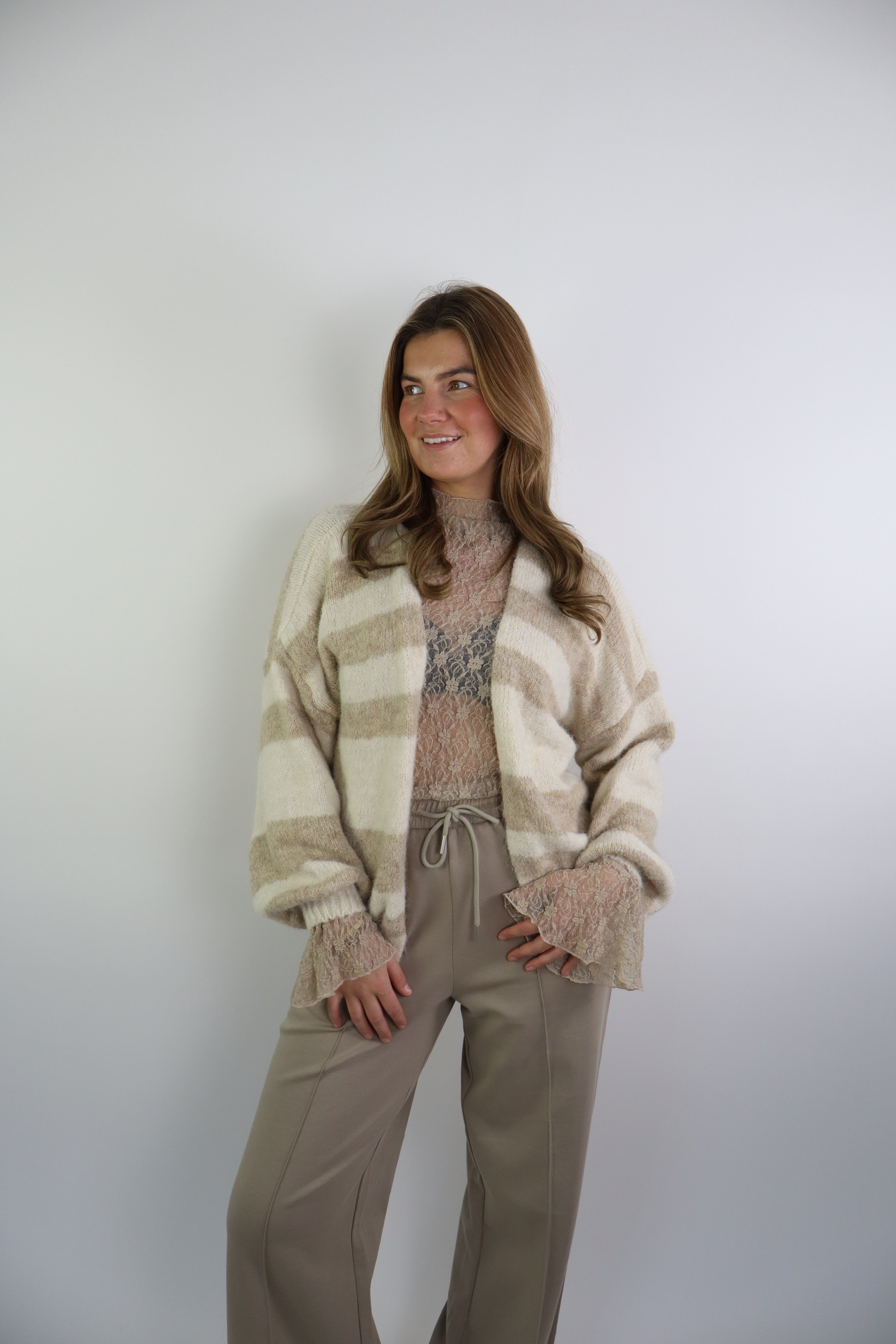 Ambika Striped Cardigan Beige