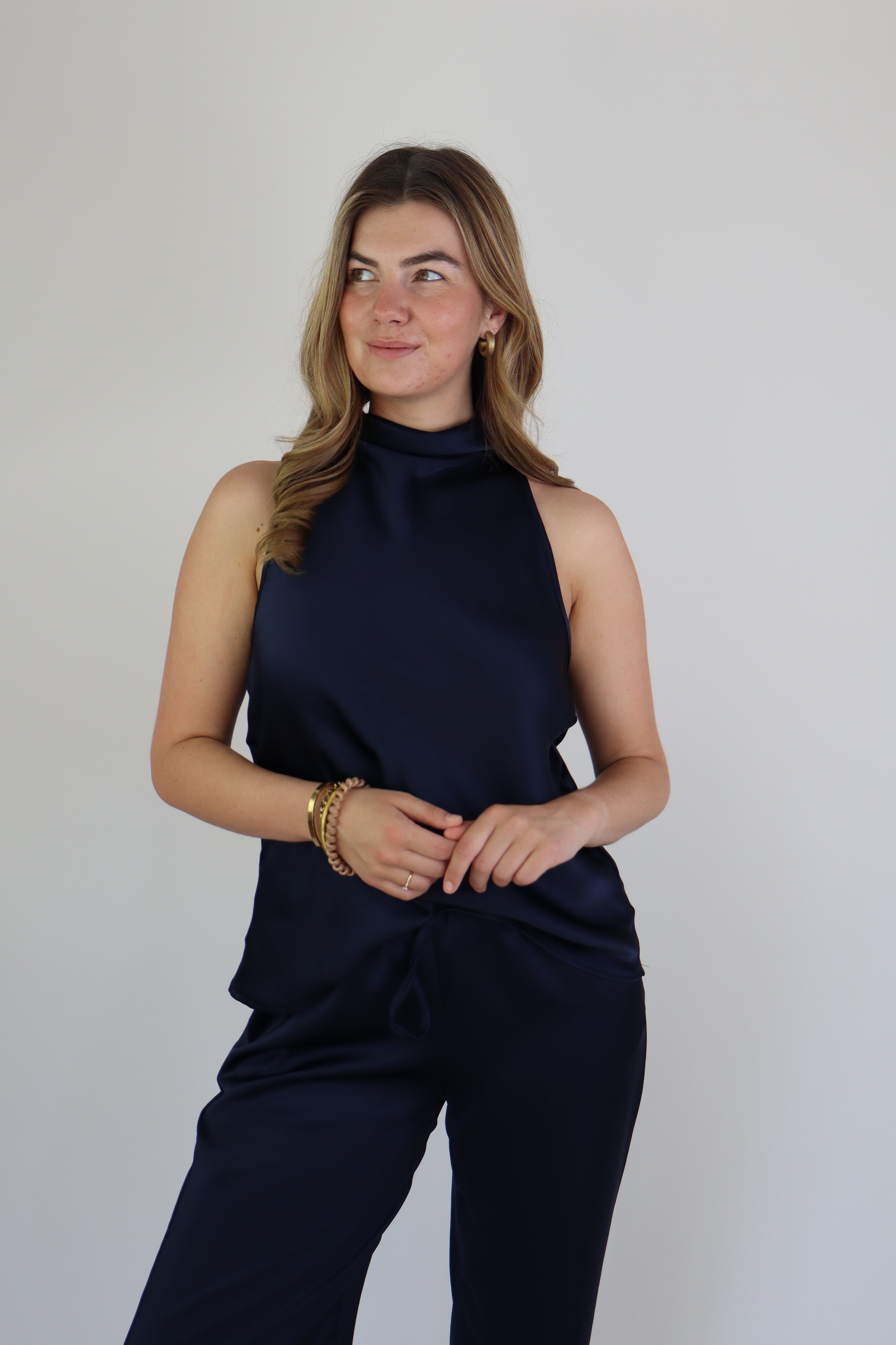 Satijnen Top Navy