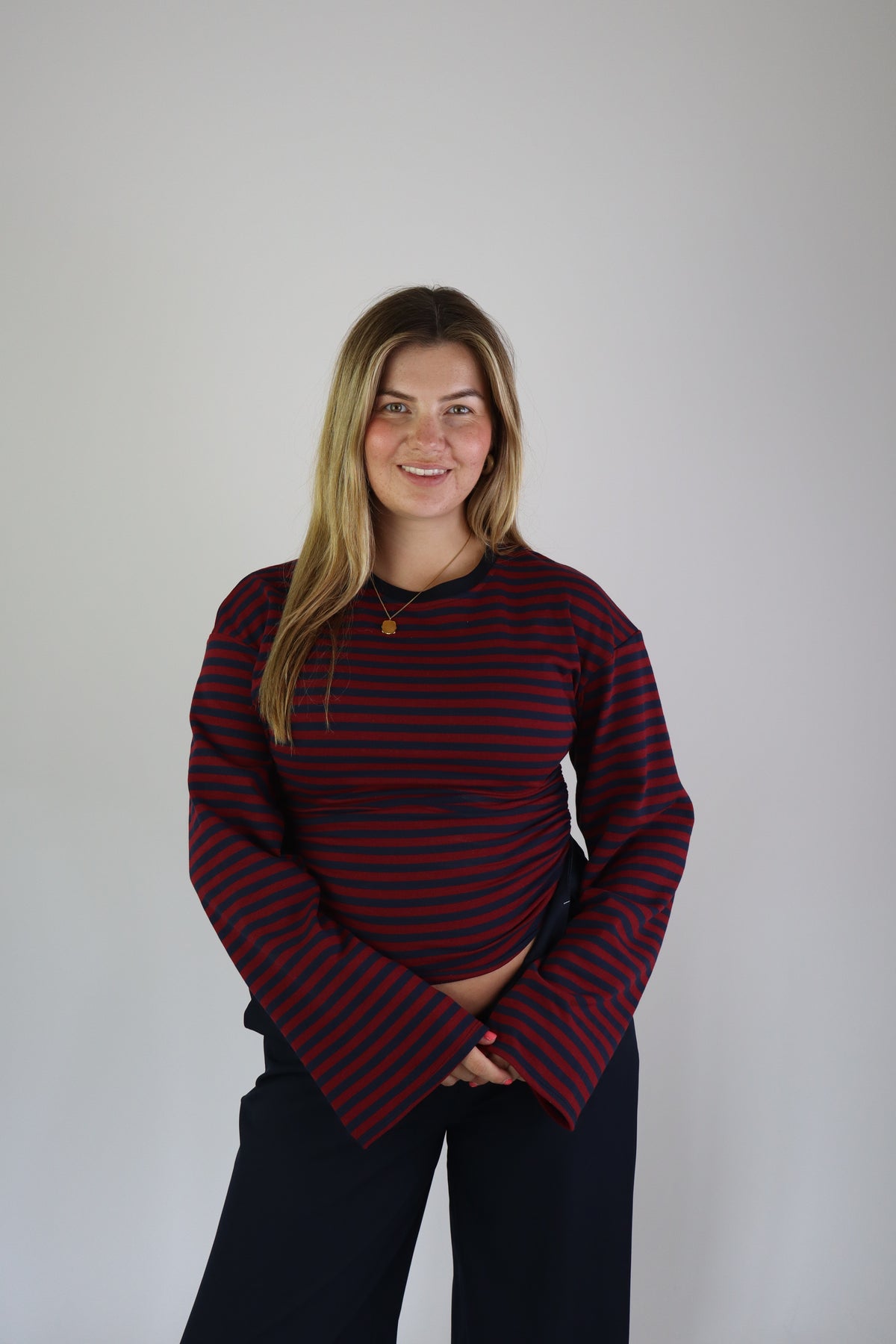 Elaine Striped Top Bordeaux/Navy