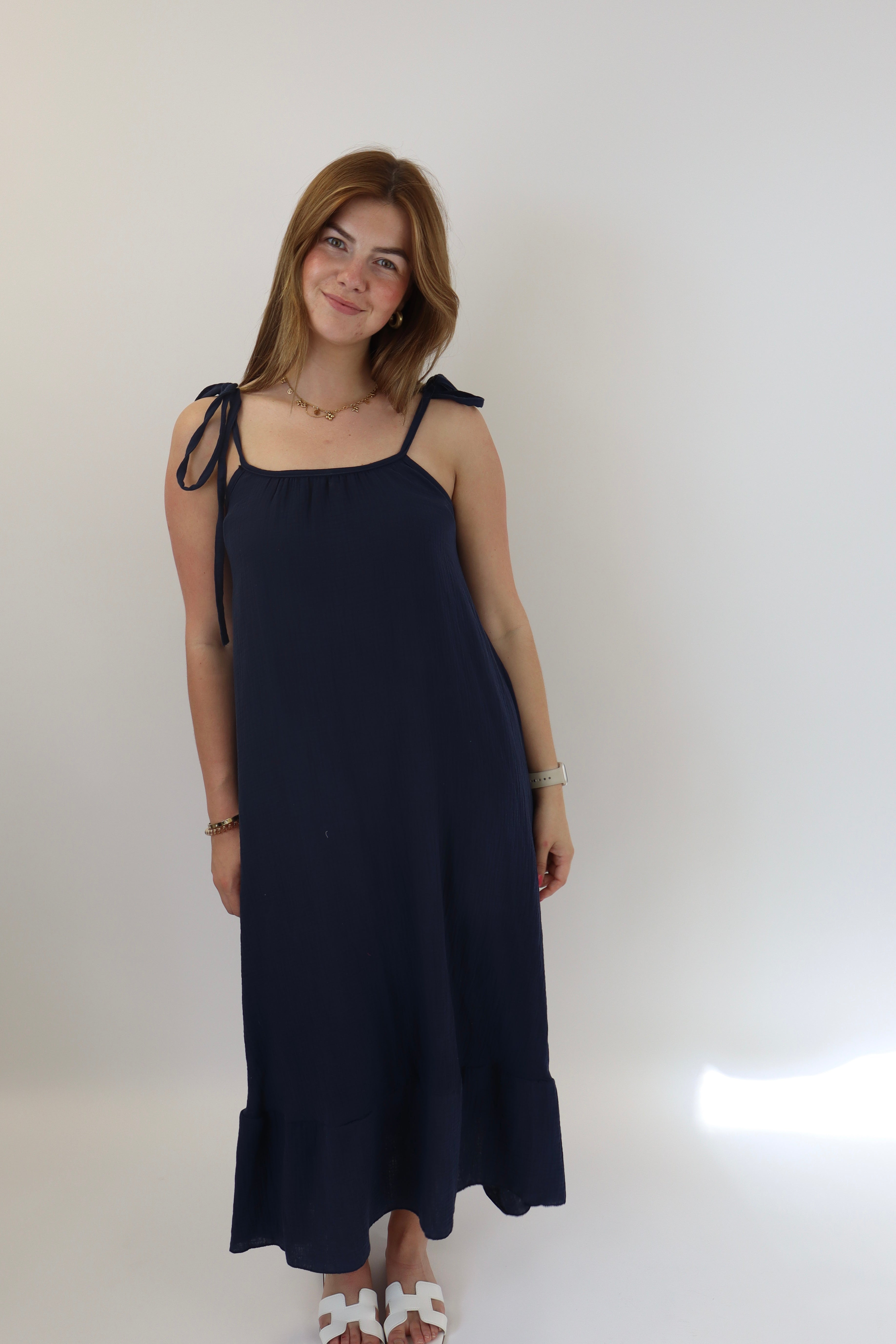 Britney Maxi Bow Dress Navy