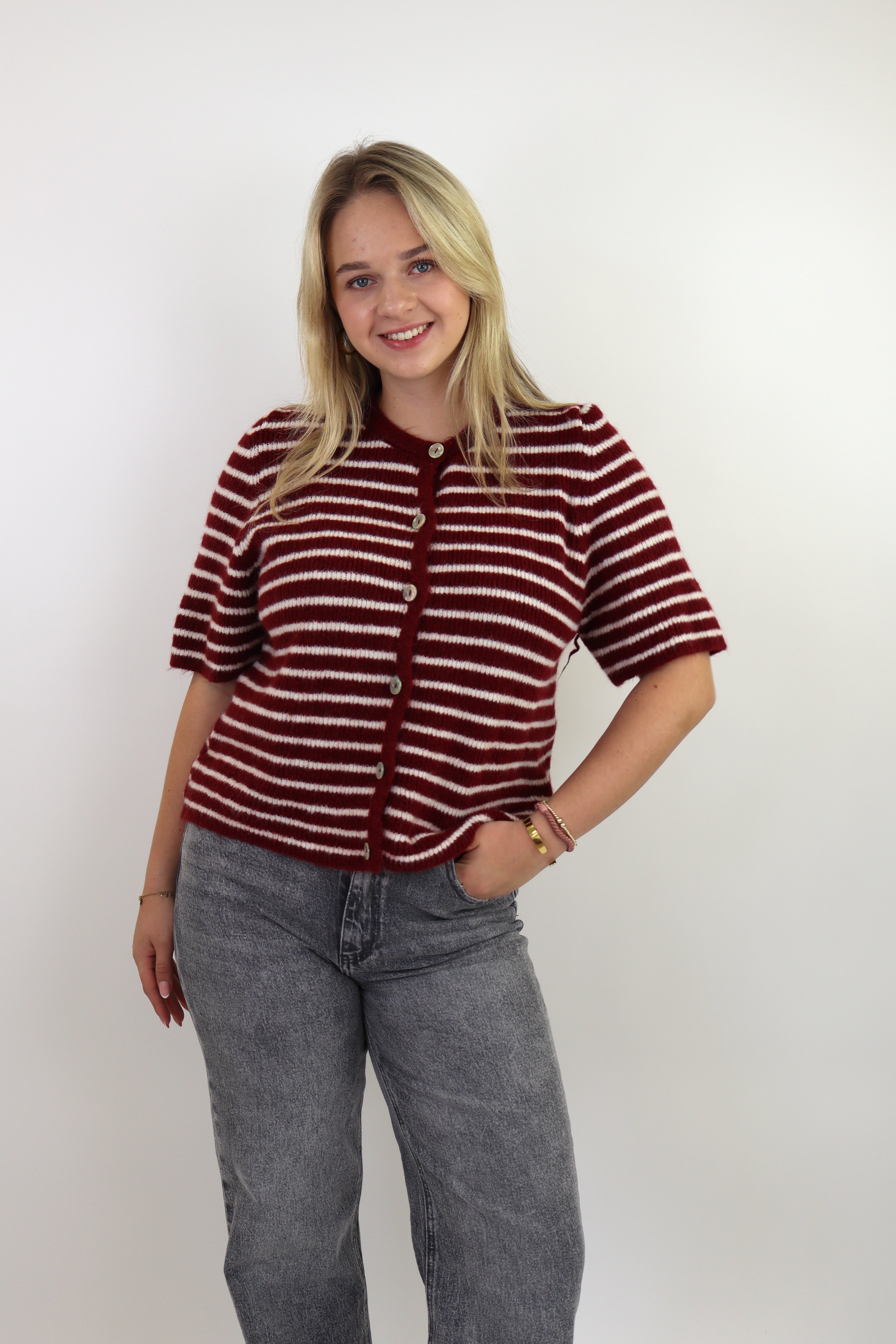 Striped Knit Vestje Bordeaux