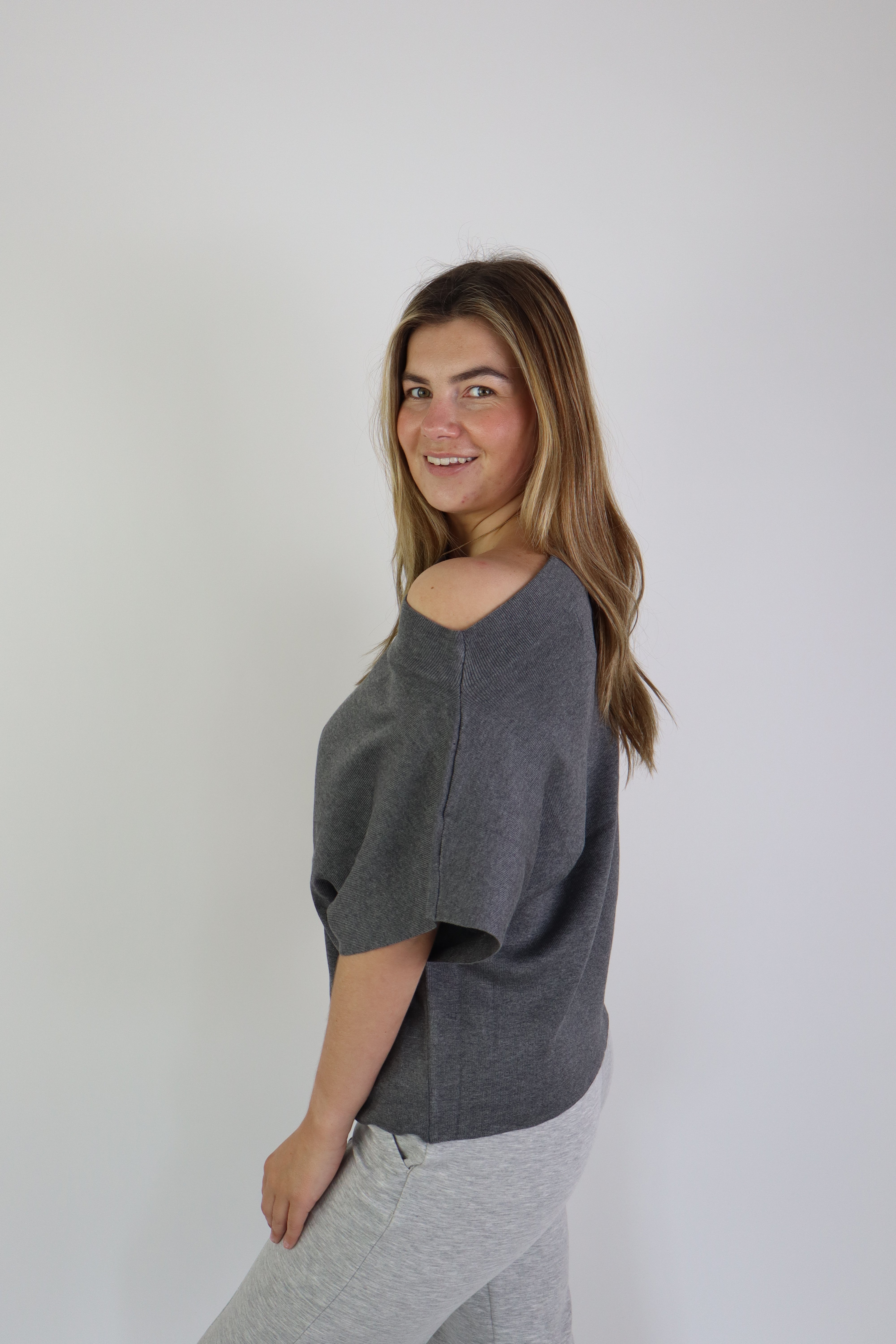 Rilana Off Shoulder Top Grey