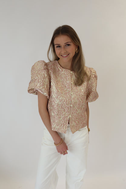 Lisa Printed Top Short Sleeve Beige/Pink