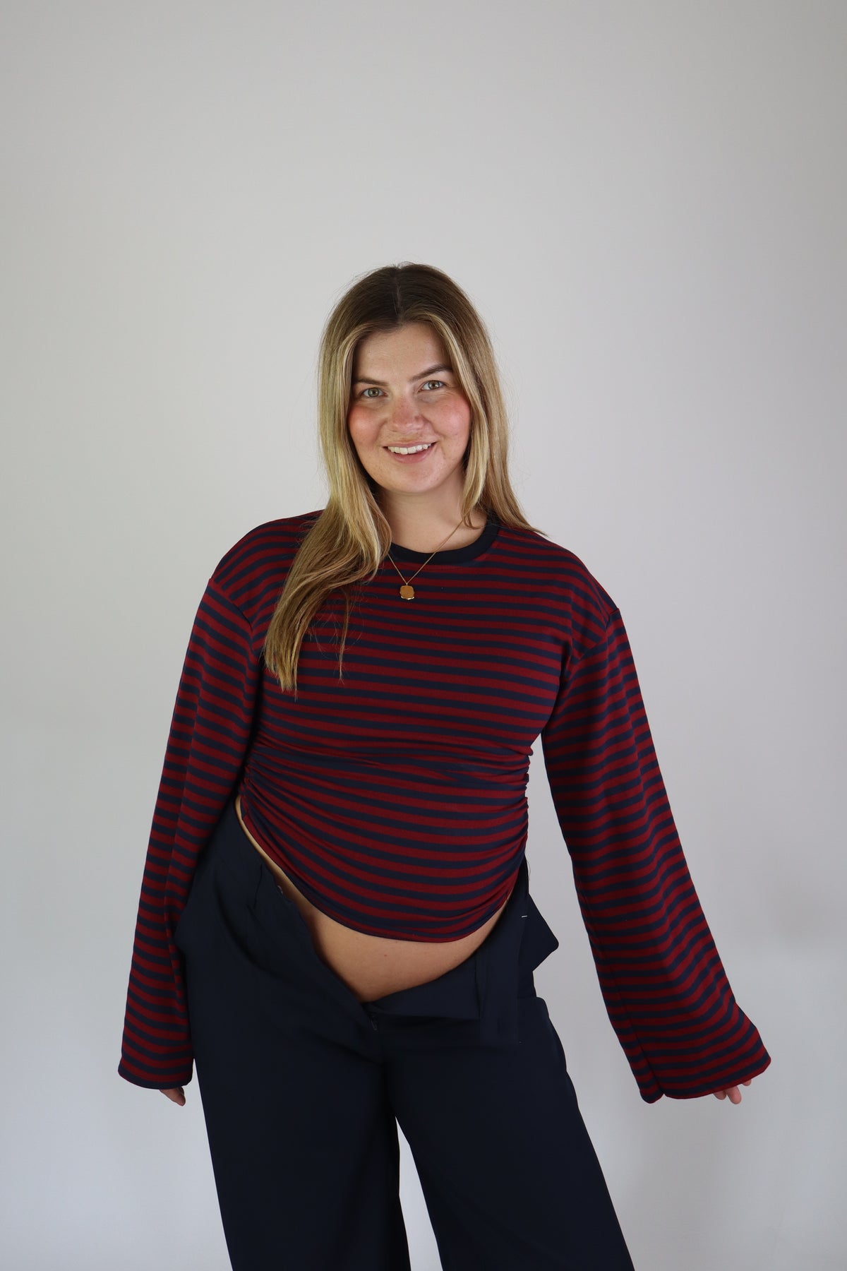Elaine Striped Top Bordeaux/Navy