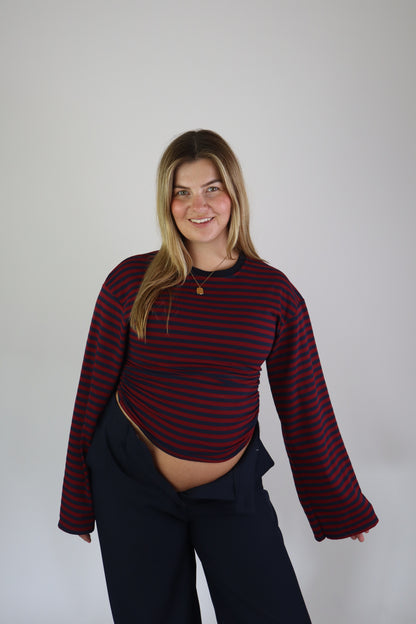 Elaine Striped Top Bordeaux/Navy