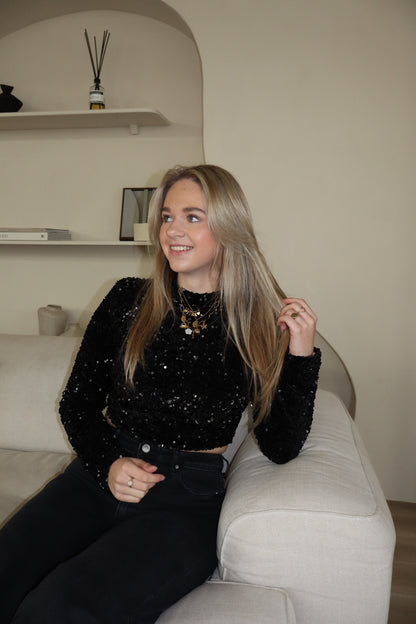 Nikky Glitter Top Zwart