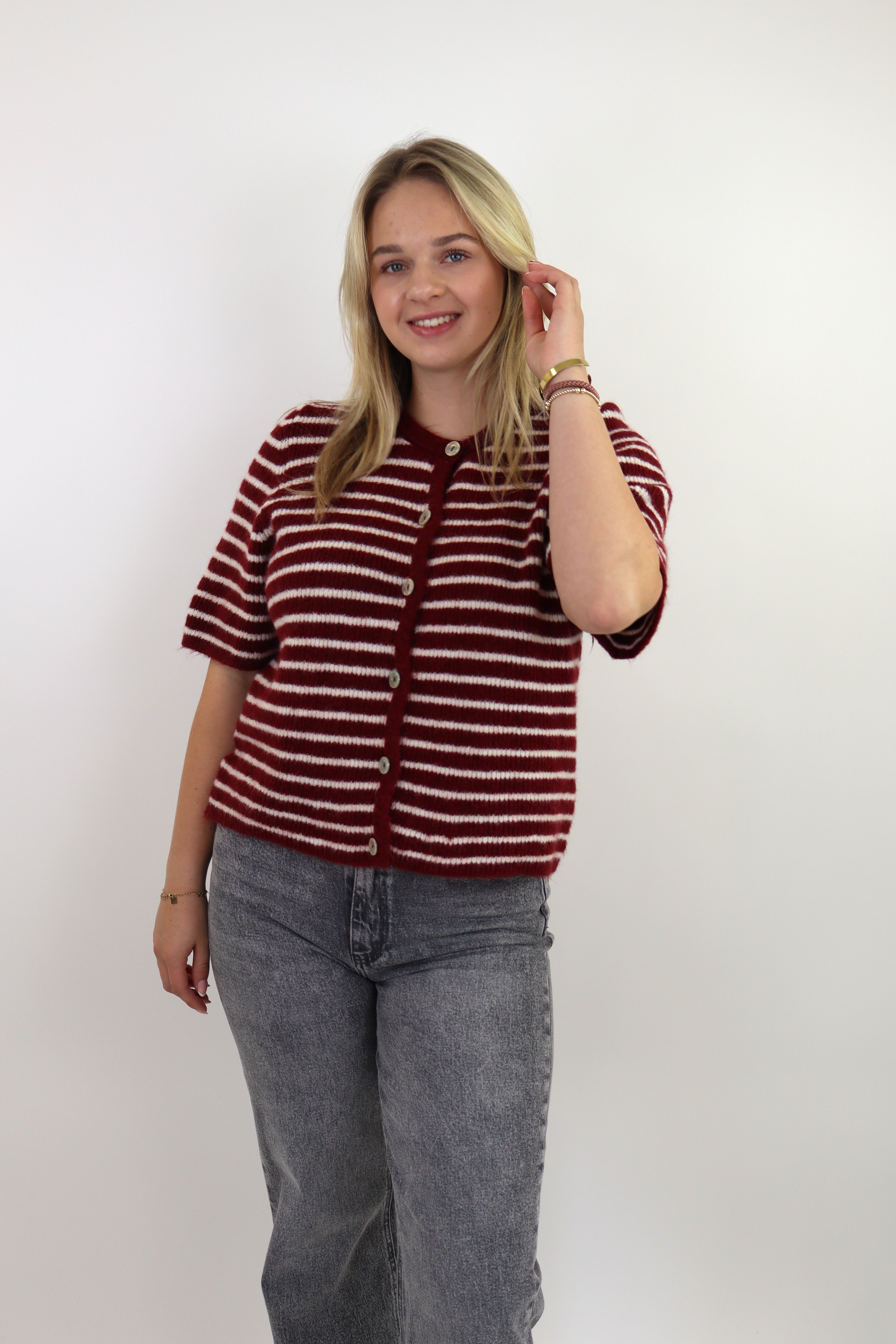 Striped Knit Vestje Bordeaux