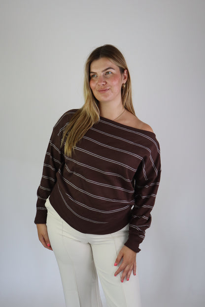 Emmy Off Shoulder Knit Brown