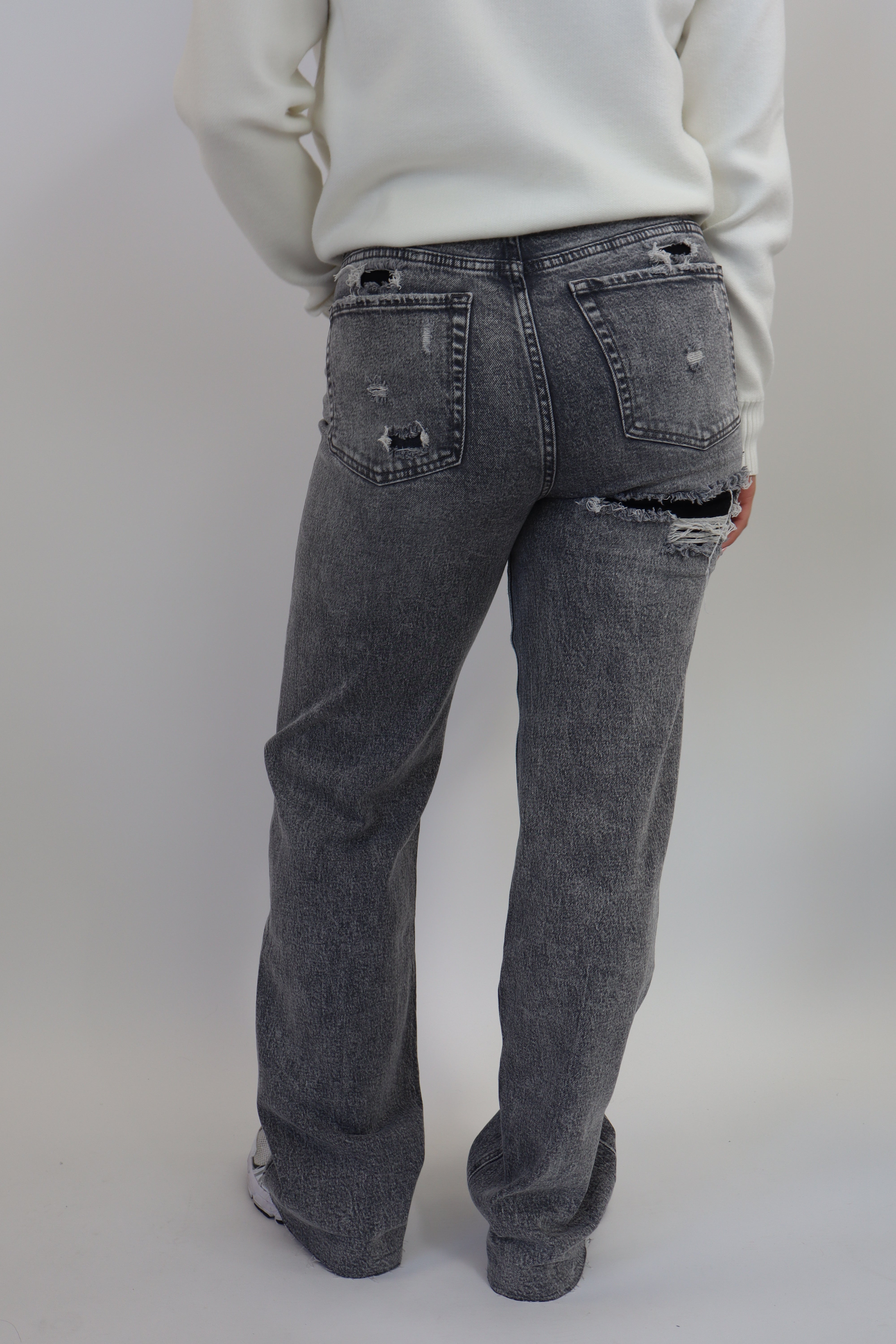 Destroyed Tall Wide Leg Jeans Grey - BK3863