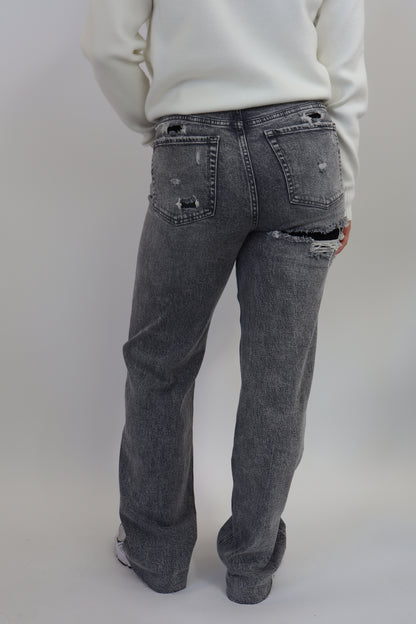 Destroyed Tall Wide Leg Jeans Grey - BK3863