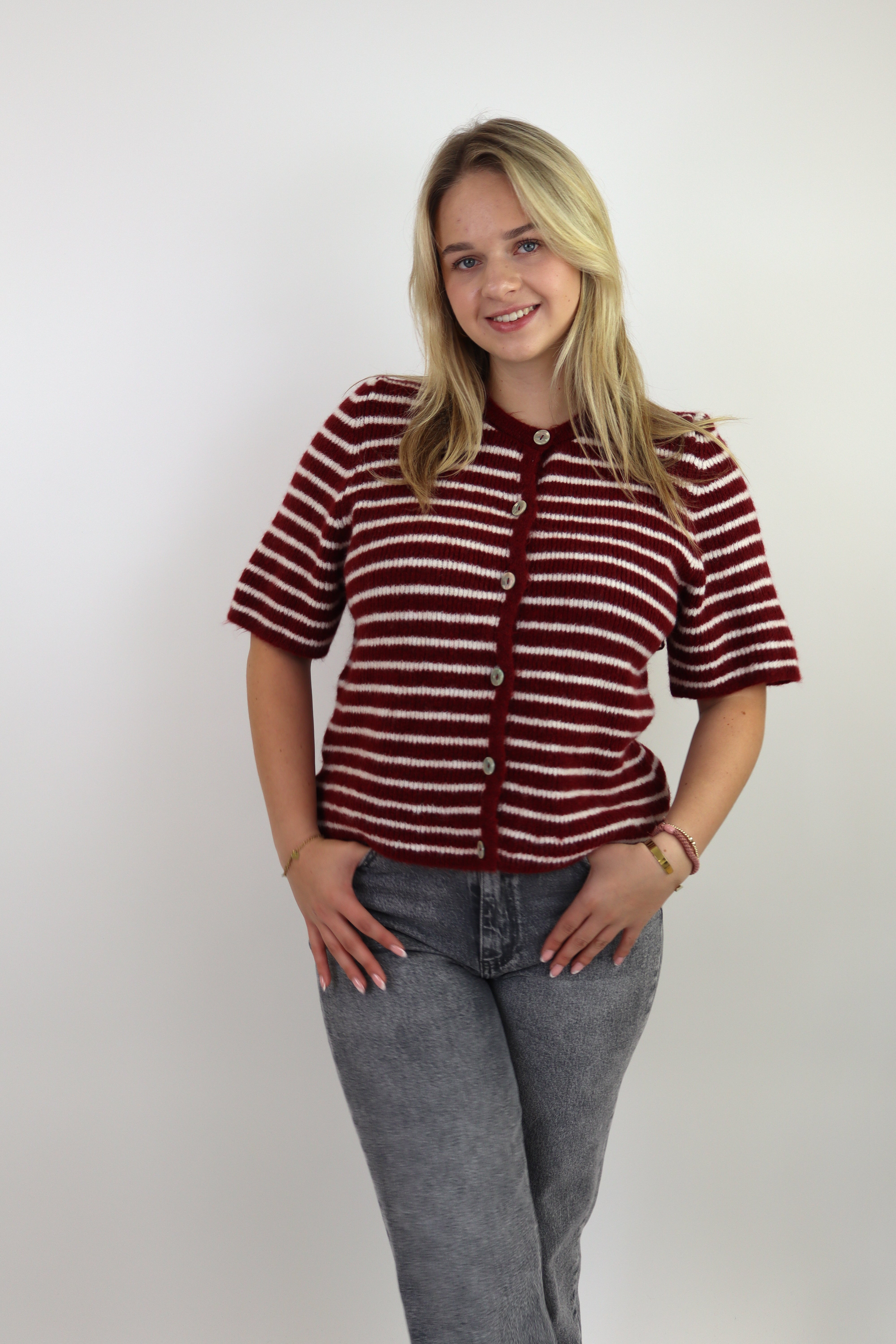 Striped Knit Vestje Bordeaux