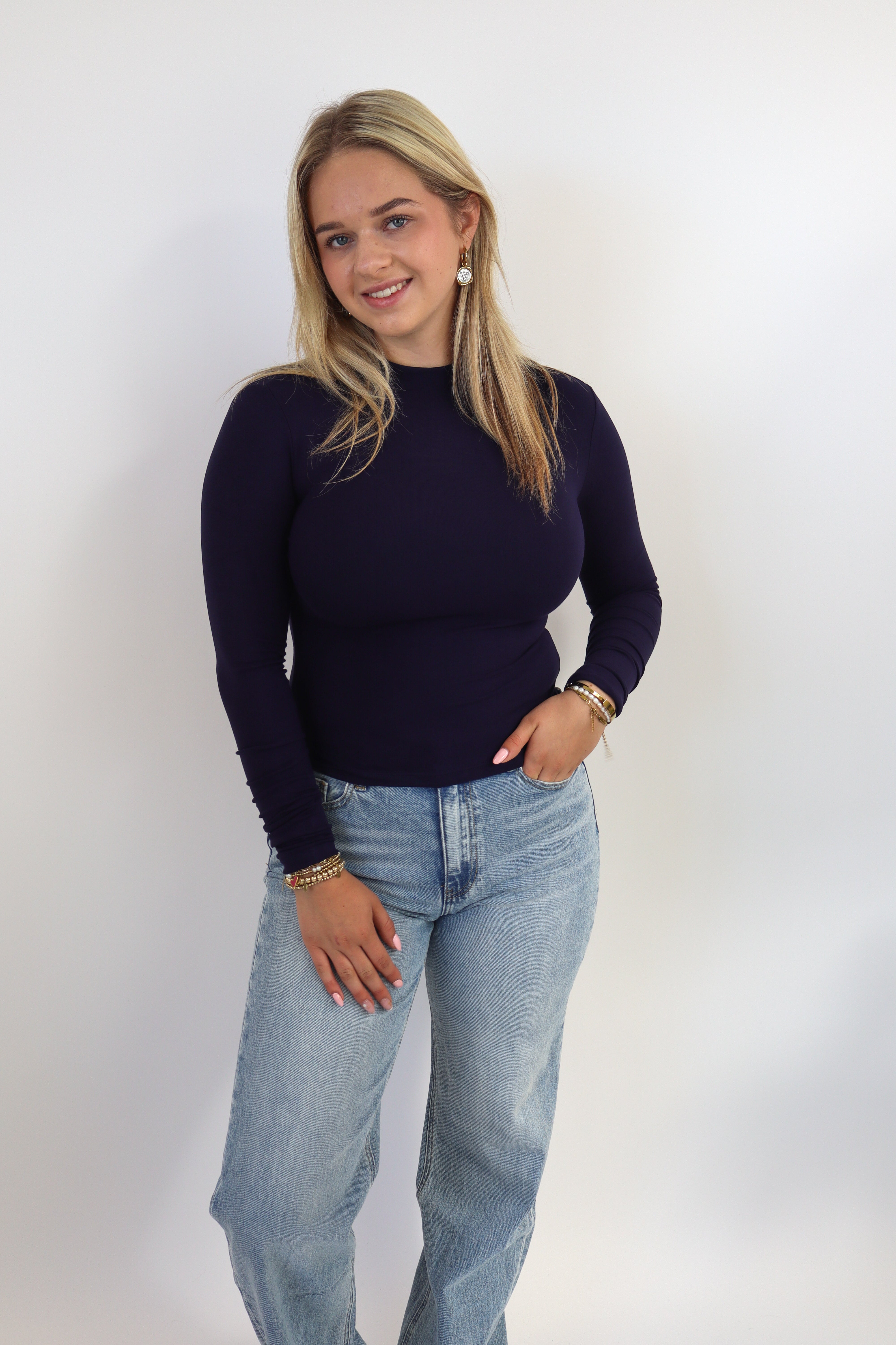 Leanne Long Sleeve Top - Navy