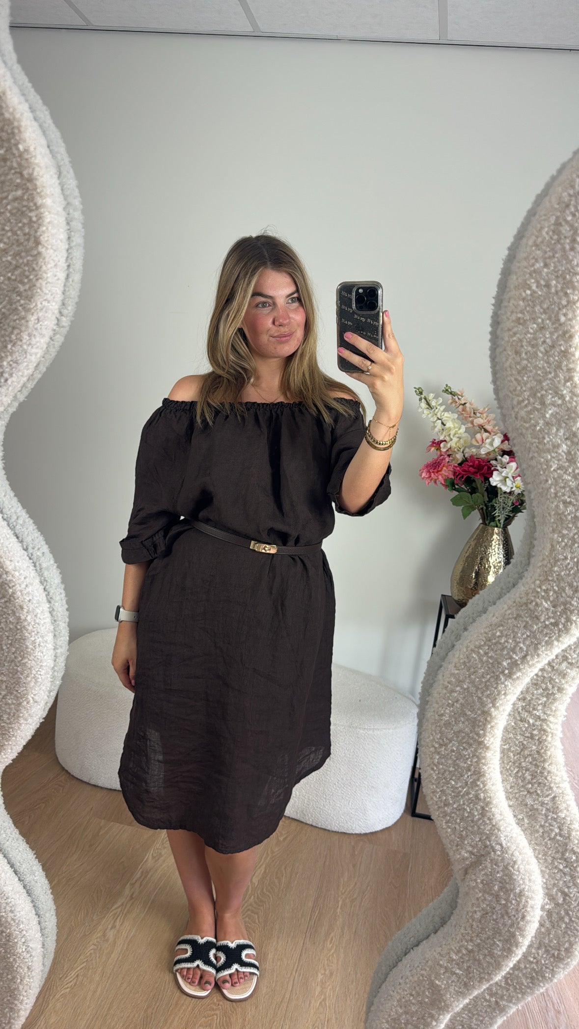 Marijn Off Shoulder Dress Brown
