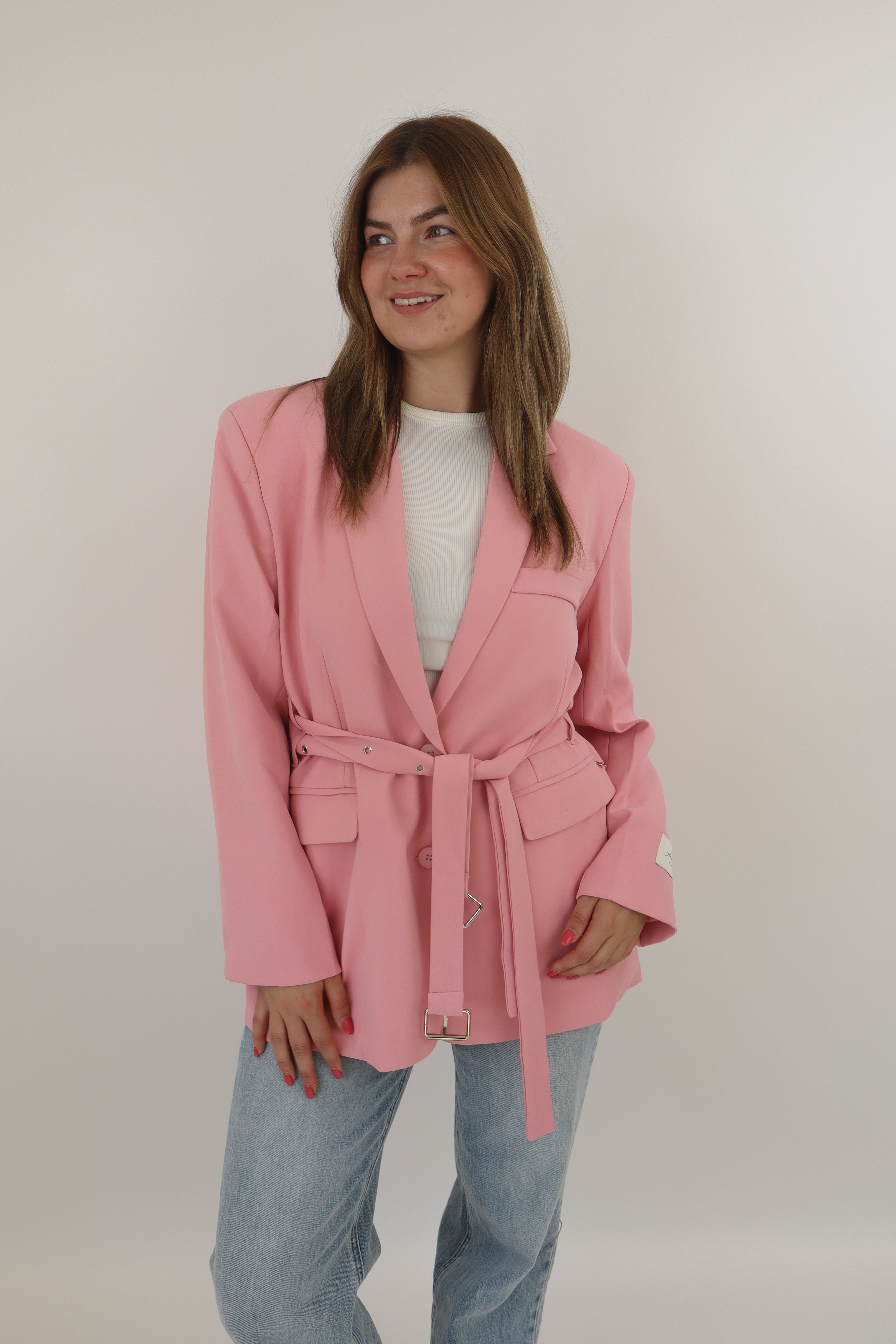 Ambika Belted Blazer Licht Roze