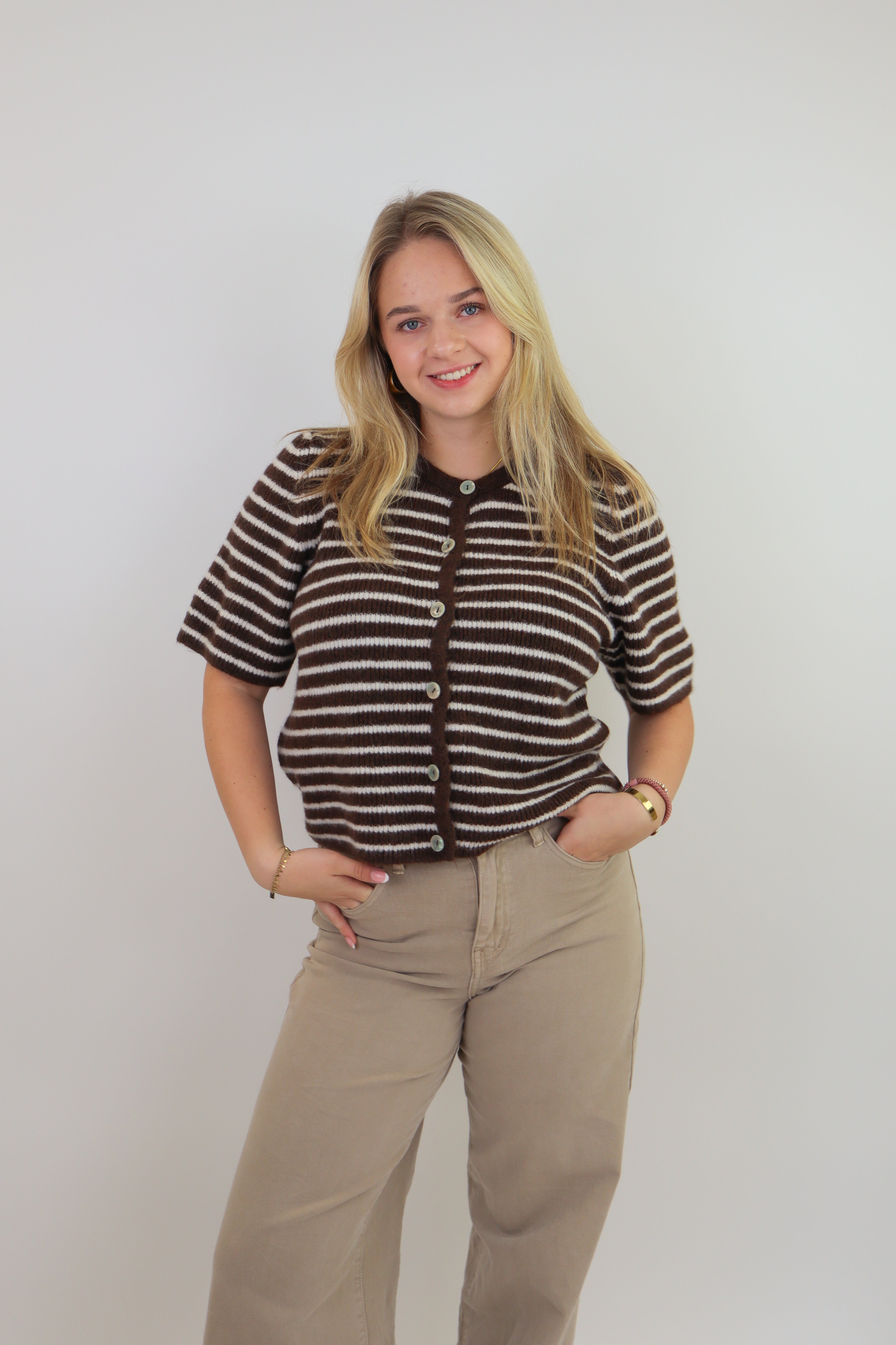 Striped Knit Vestje Brown