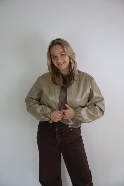 Sophie Leather Jacket Beige