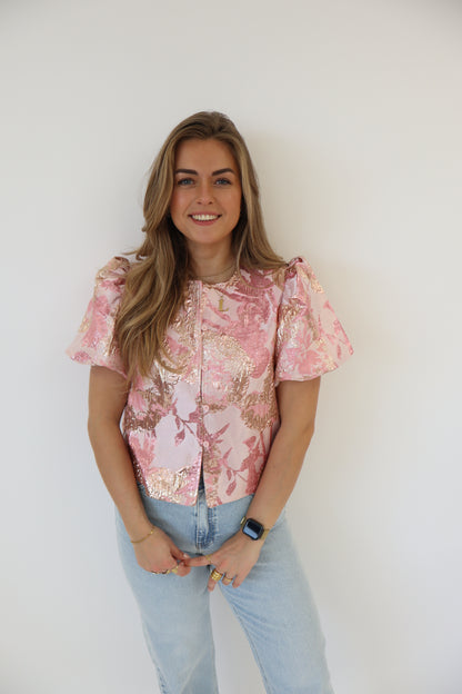 Lisa Printed Top Short Sleeve Pink