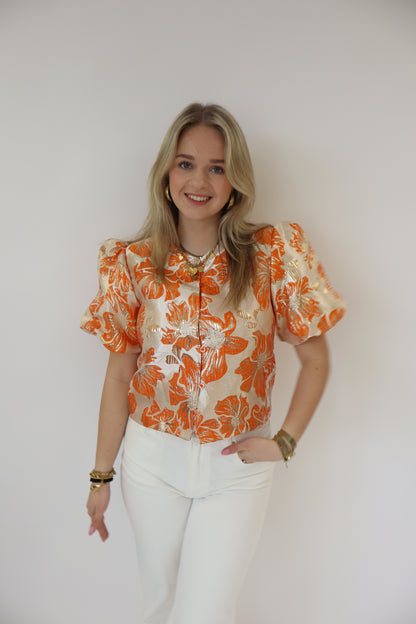 Lisa Printed Top Short Sleeve Orange