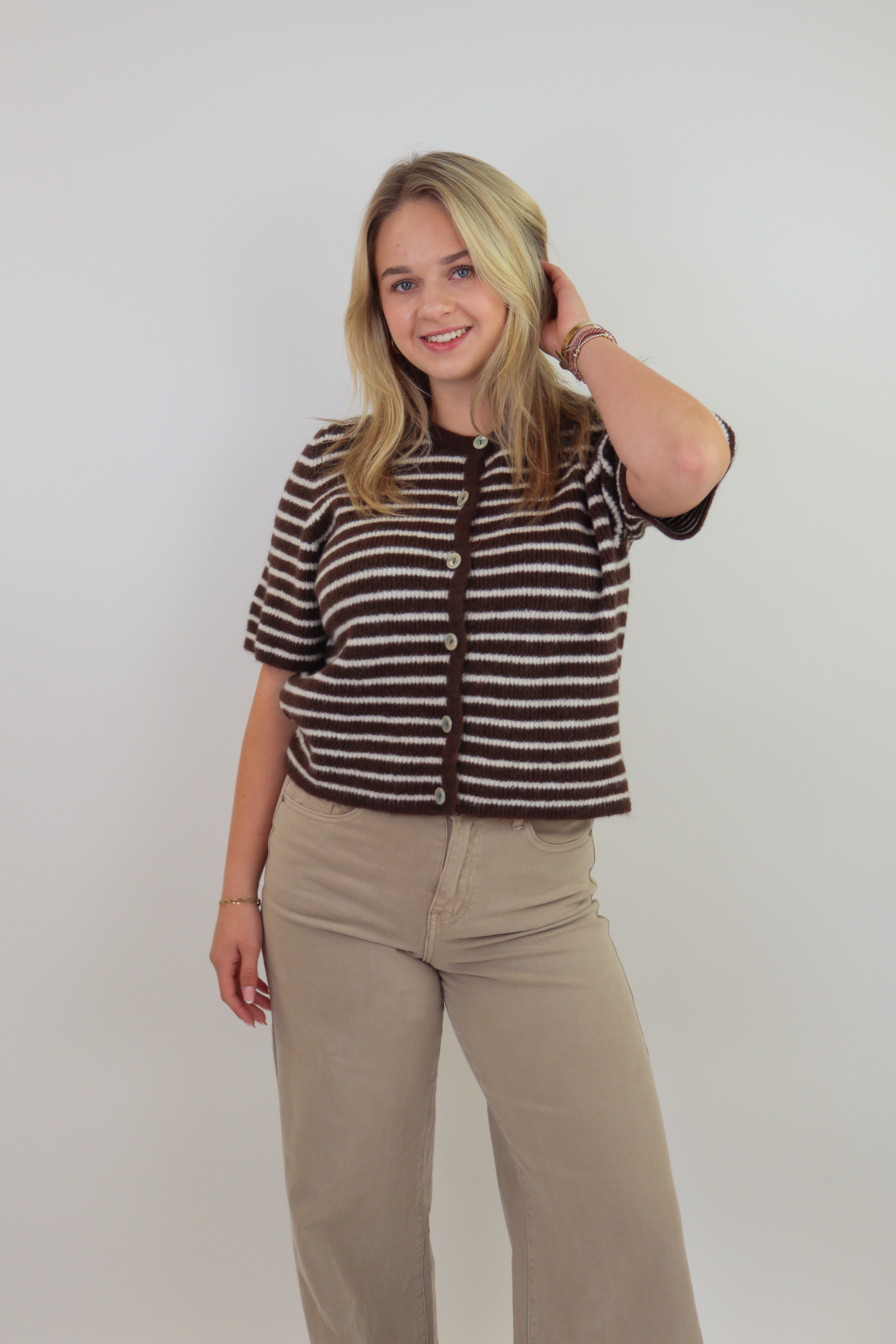 Striped Knit Vestje Brown