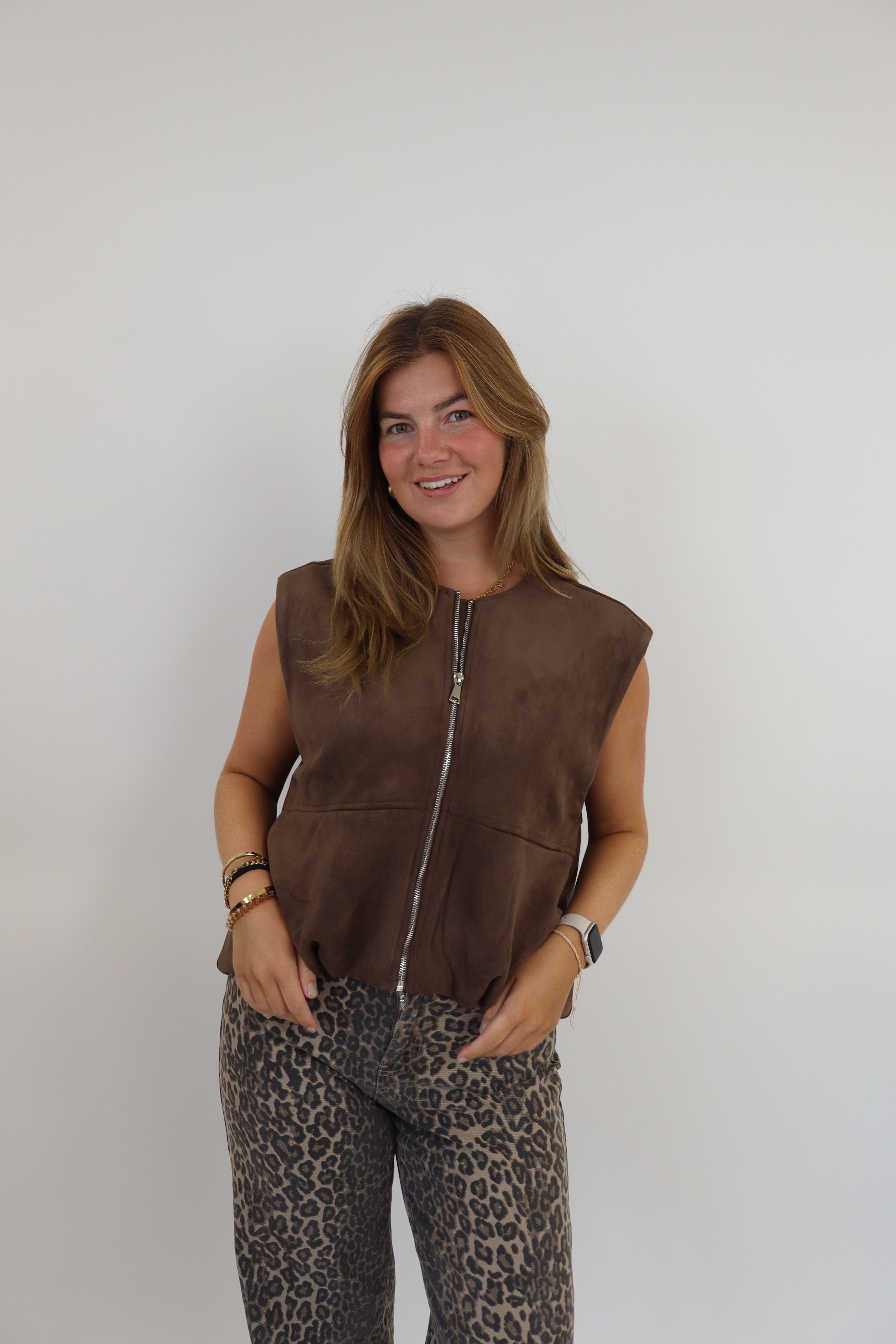 Suede Bomber Gilet Brown