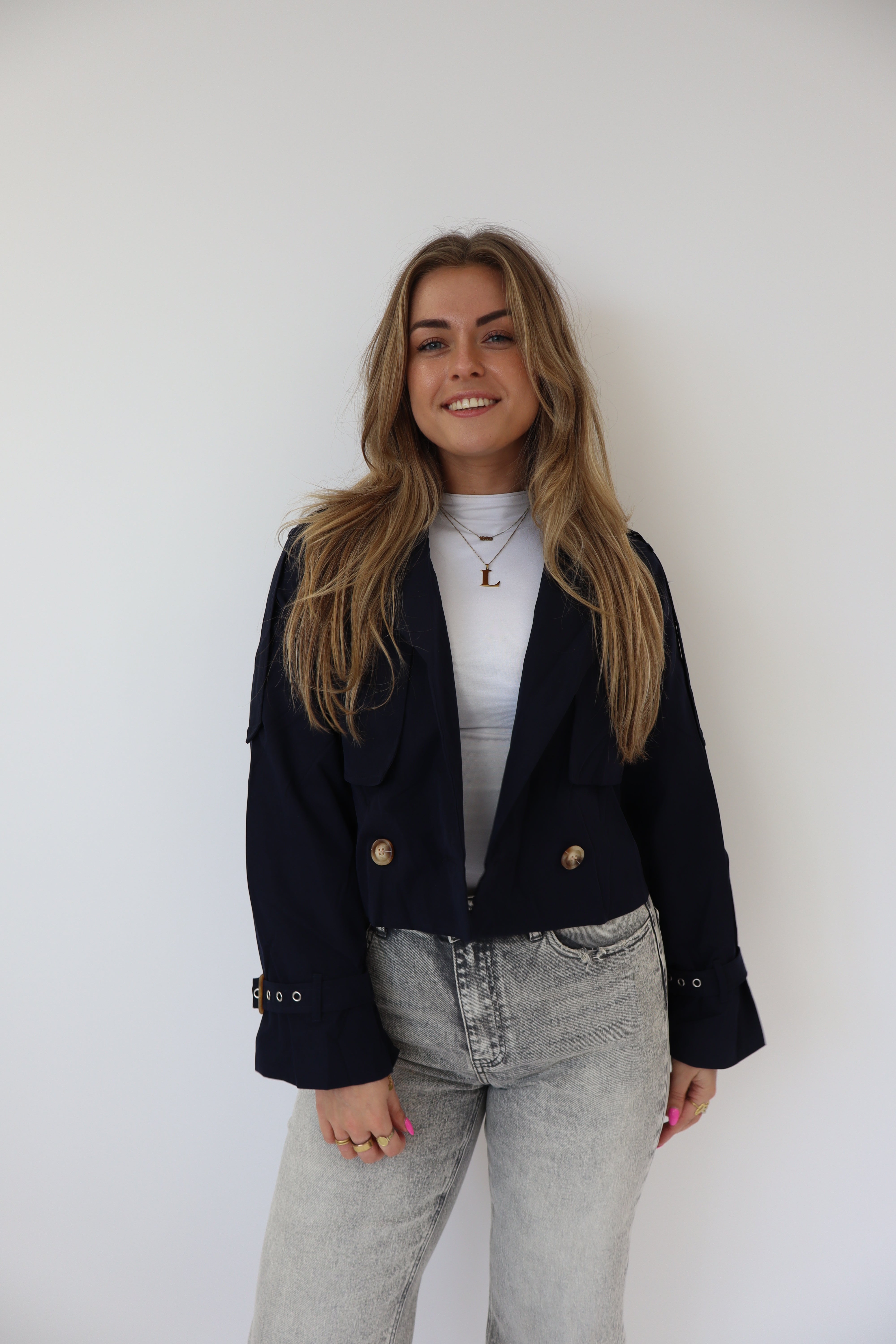 Cropped Trench Coat Navy