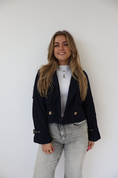 Cropped Trench Coat Navy
