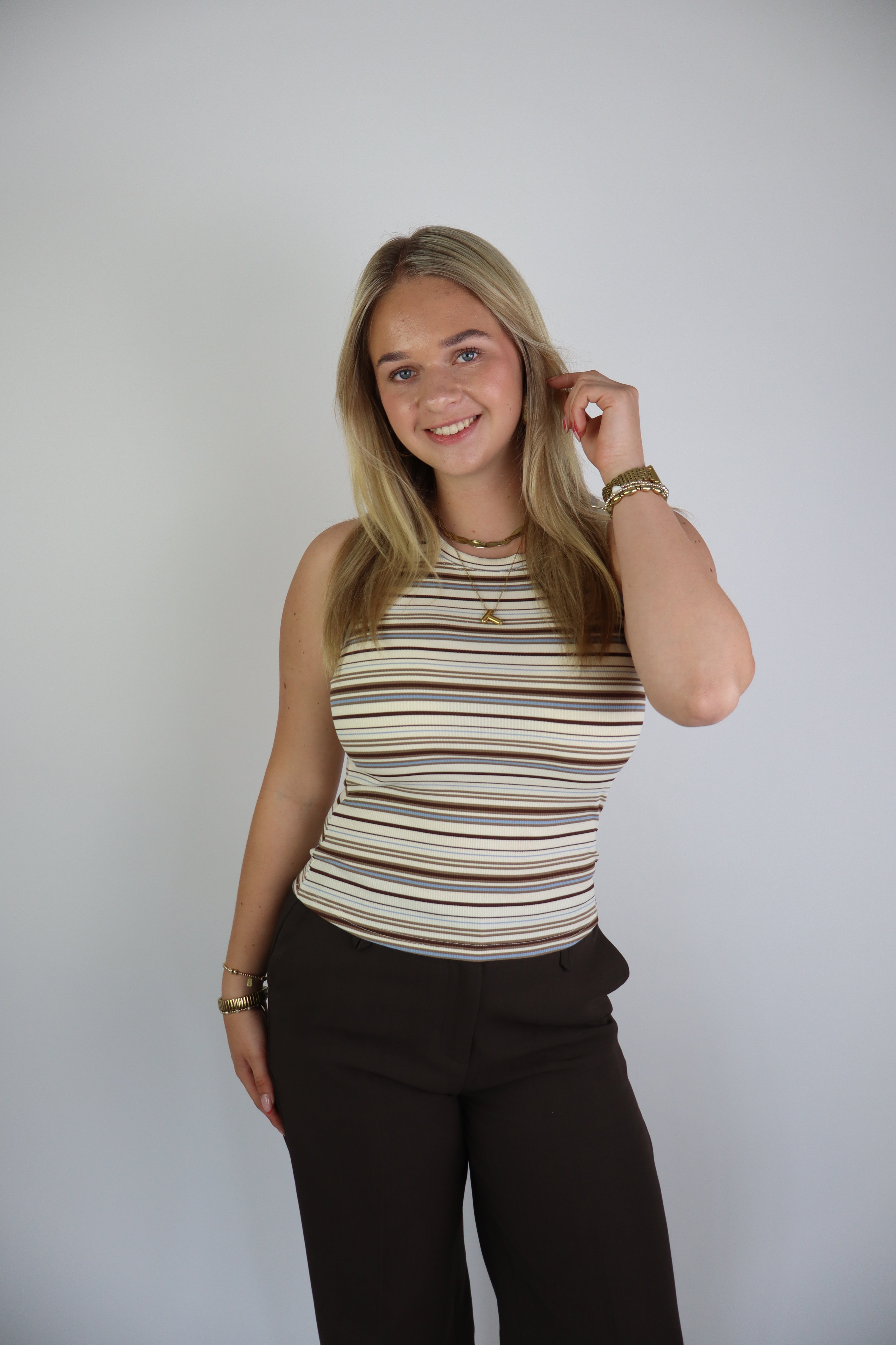 Striped Tank Top Beige