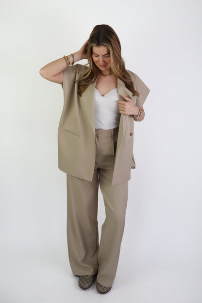 Bowie Wide Leg Pantalon Beige