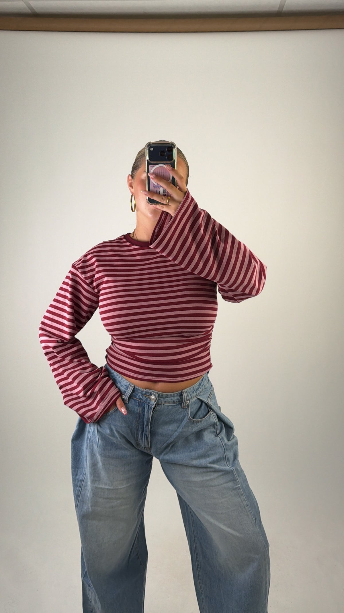 Elaine Striped Top Bordeaux/Pink