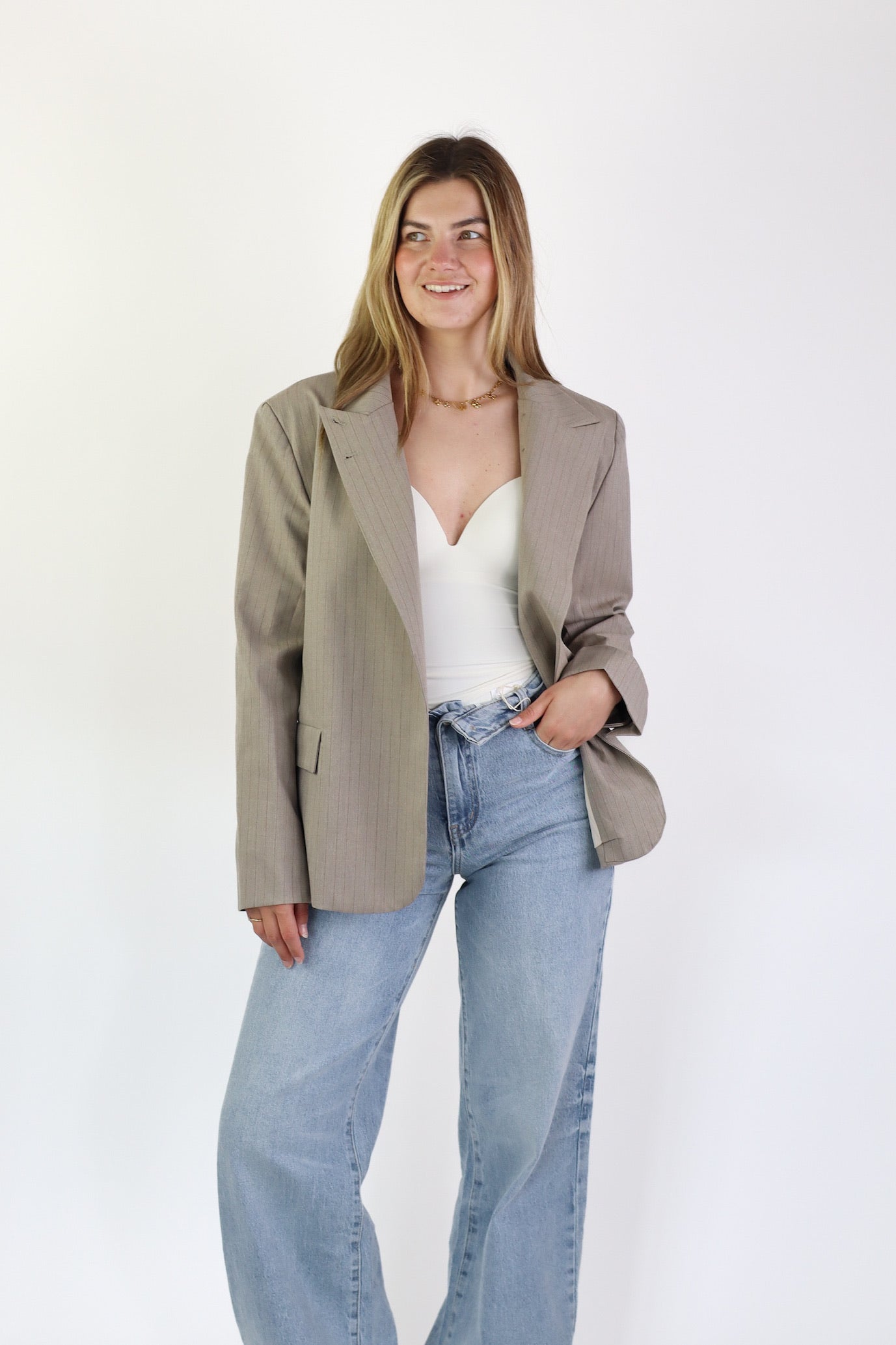 Kim Blazer Striped Taupe