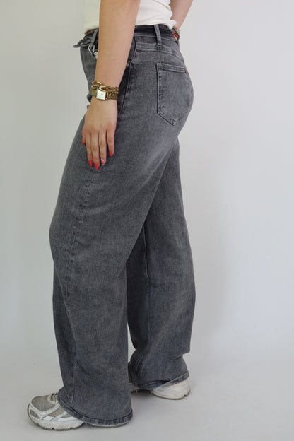 Fold Over Jeans Grey