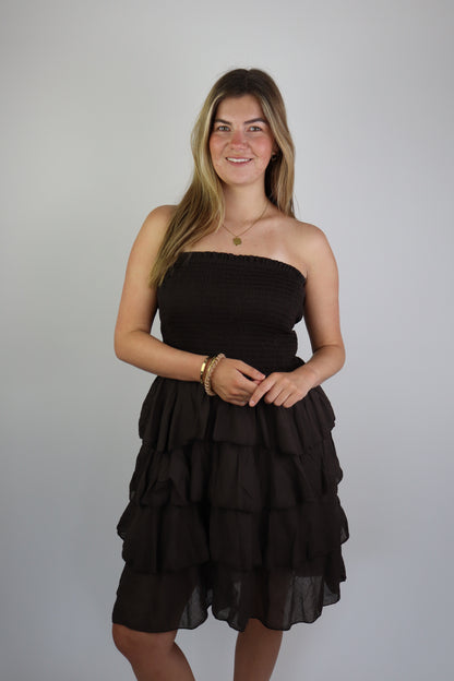 Dilara Ruffle Dress Brown