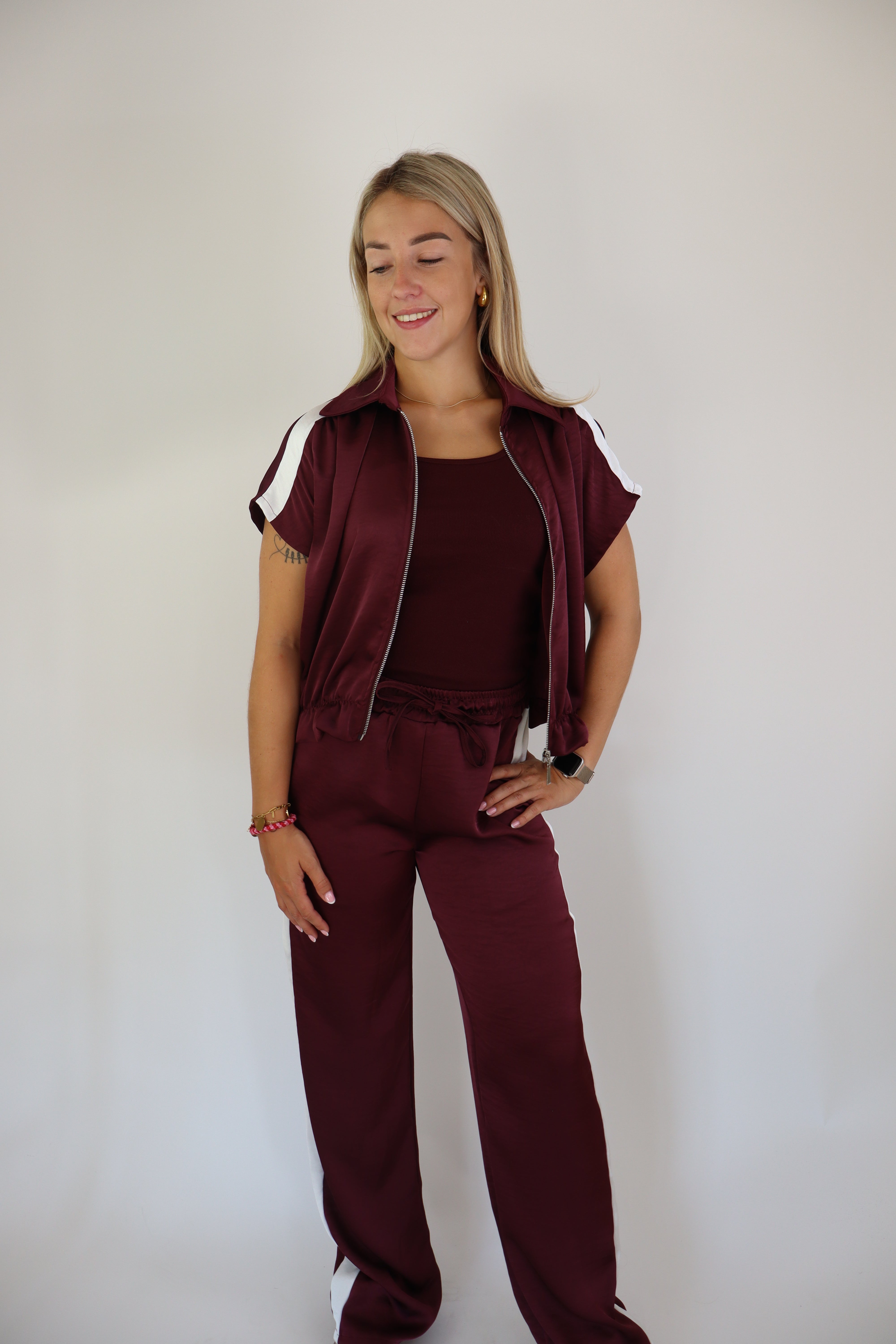 Caitlin Satijnen Broek Bordeaux