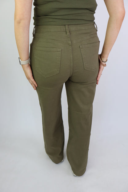 Fenne Wide Leg Jeans Stretch Khaki