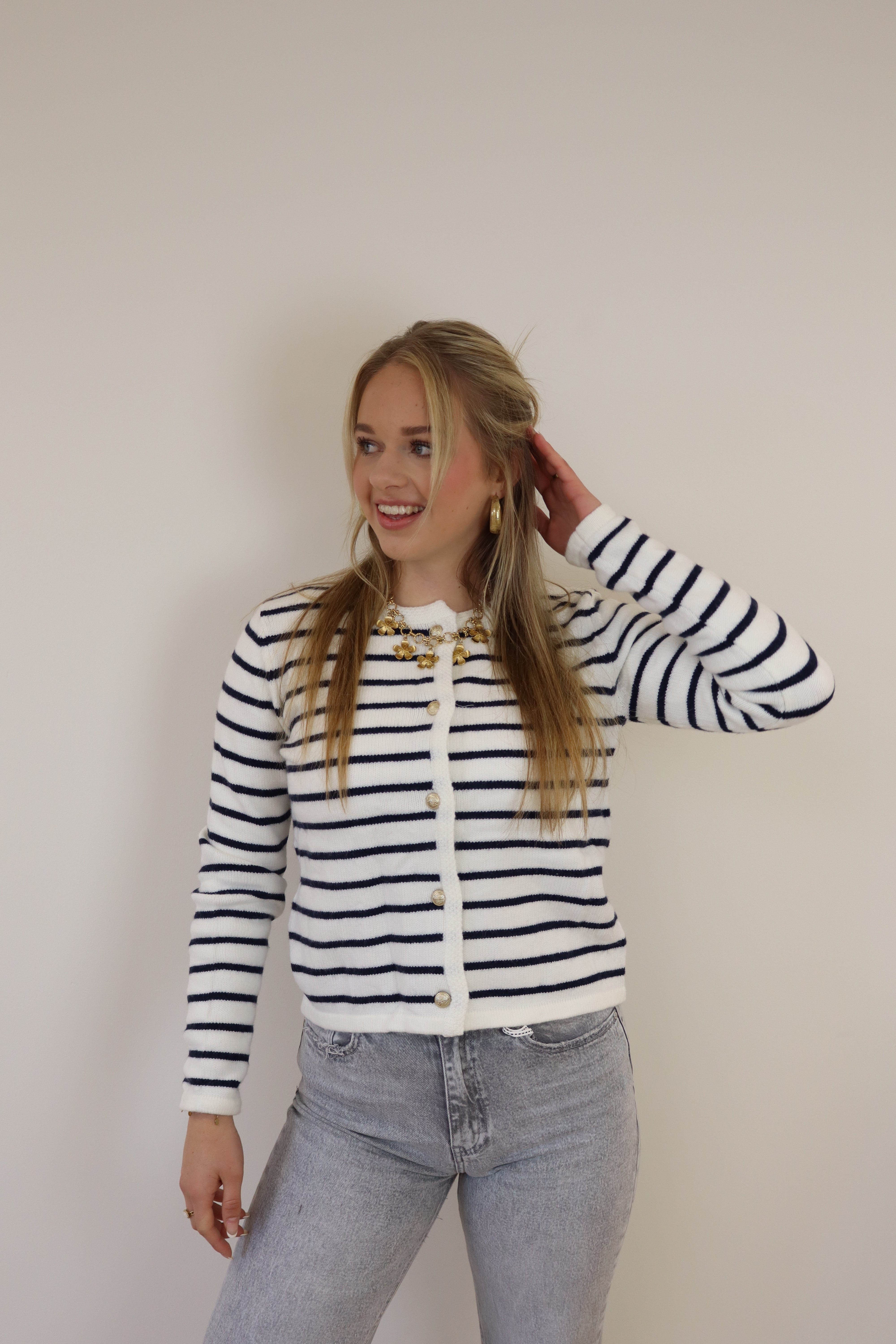 Striped Cardigan White/Navy