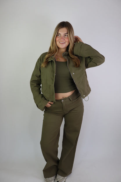 Fenne Wide Leg Jeans Stretch Khaki
