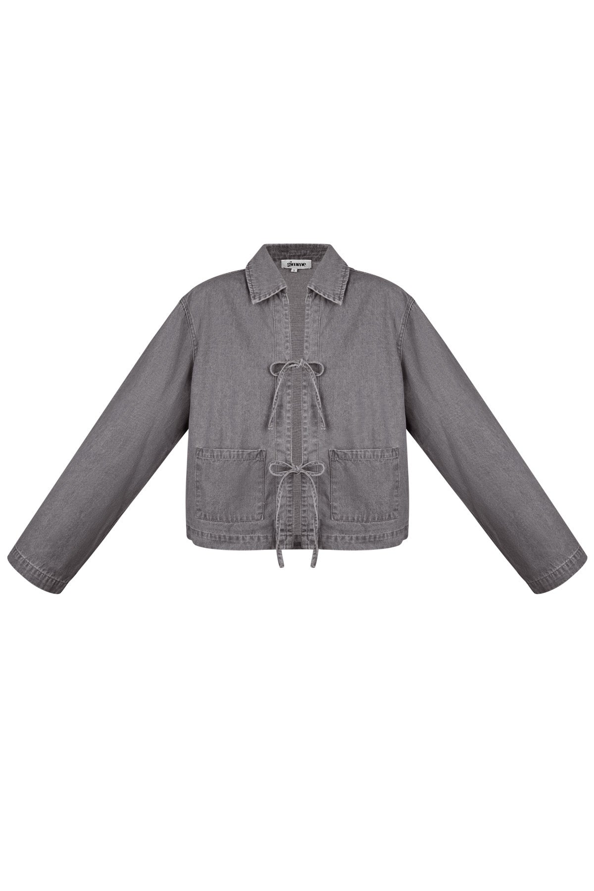 Denim Jacket Met Strikjes Grijs