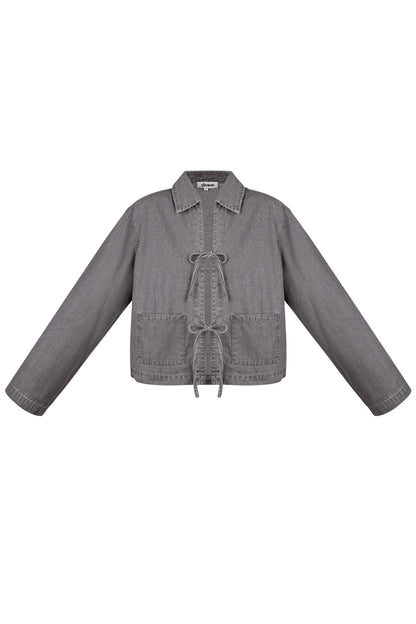 Denim Jacket Met Strikjes Grijs