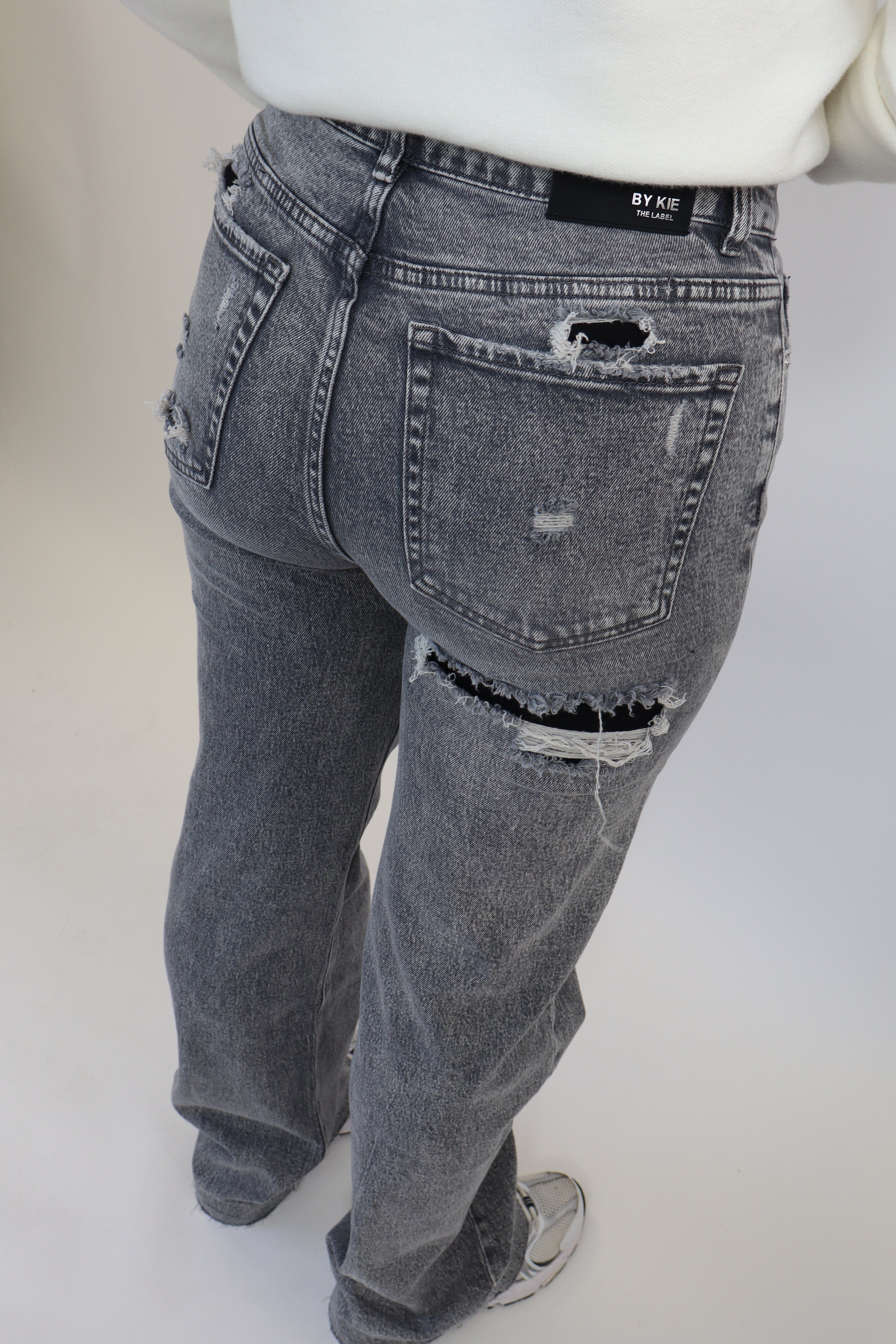 Destroyed Tall Wide Leg Jeans Grey - BK3863