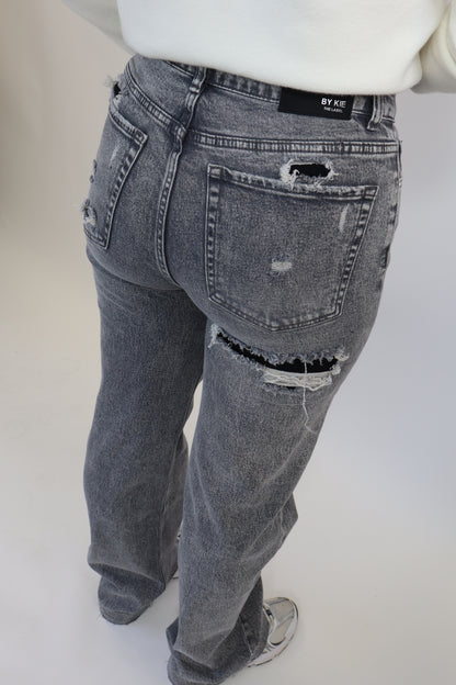 Destroyed Tall Wide Leg Jeans Grey - BK3863