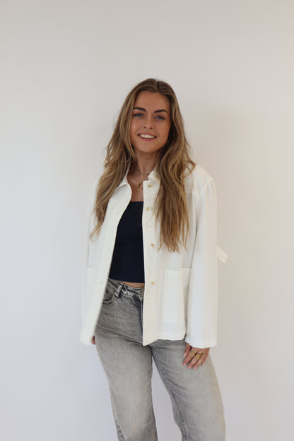 Bow Denim Jacket White