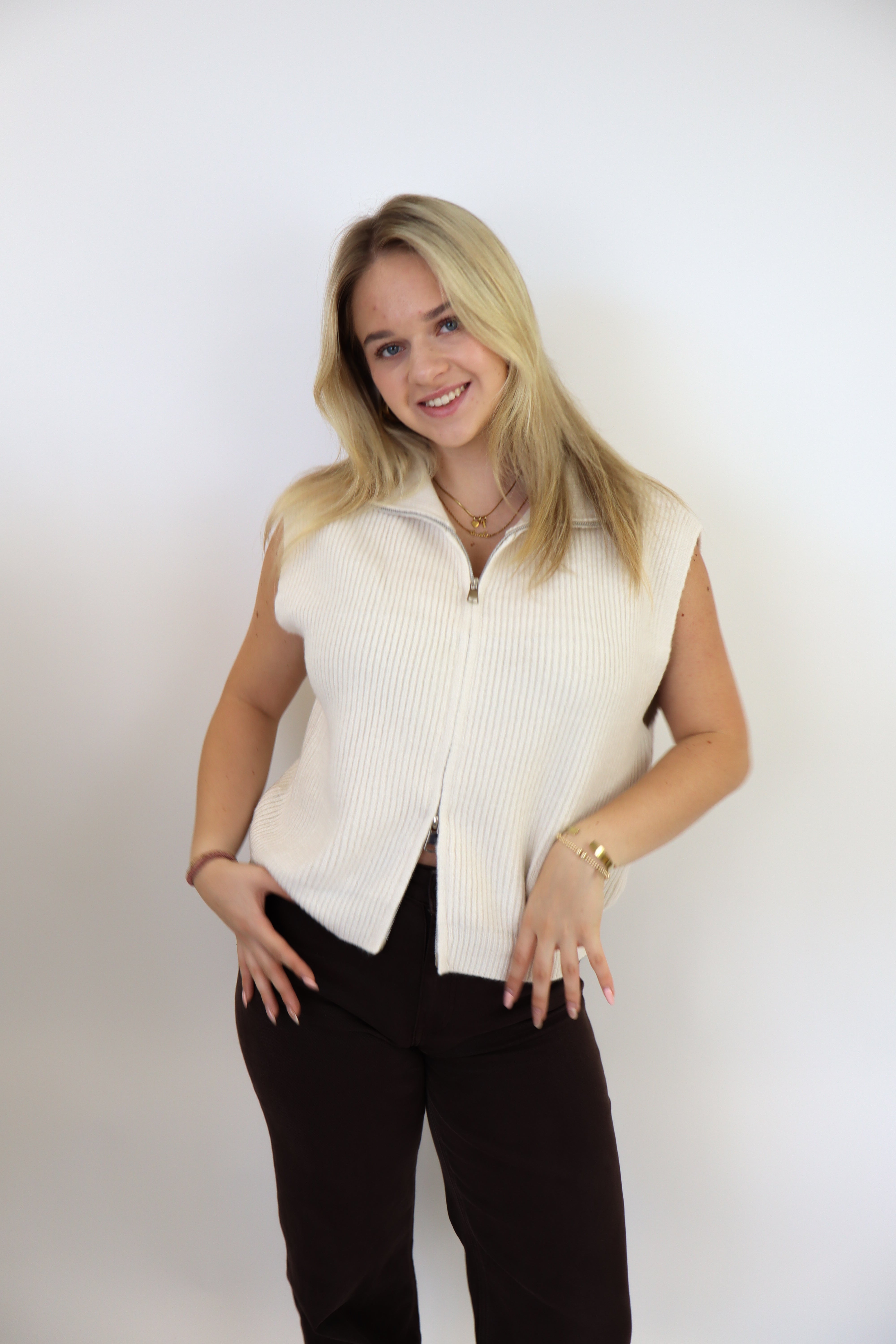 Alexandra Zipped Gilet Off White