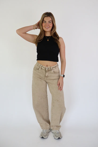 LAULIA BALLOON JEANS TAUPE Y3395-5M