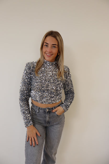 Nikky Glitter Top Zilver