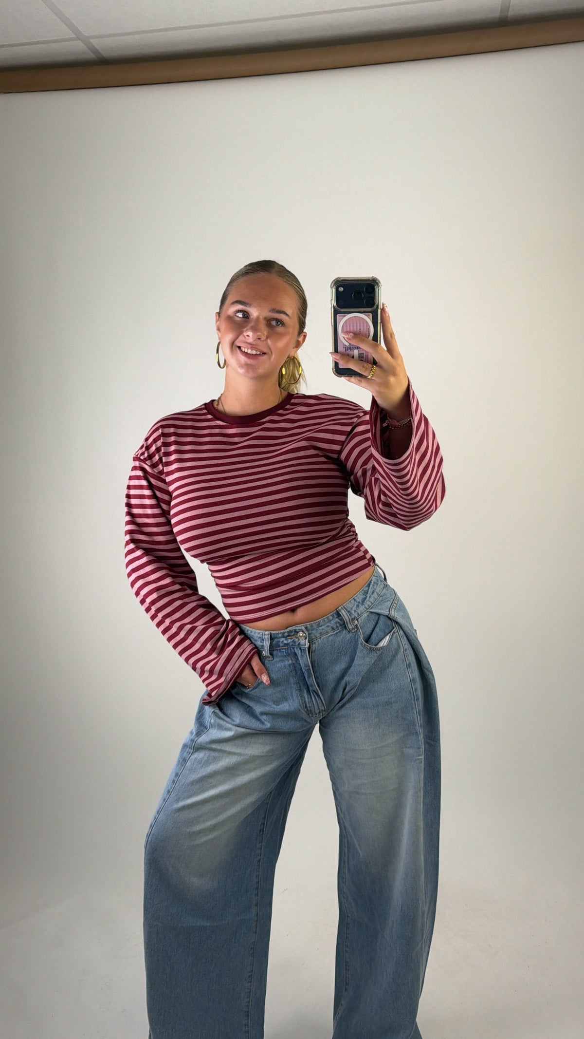 Elaine Striped Top Bordeaux/Pink