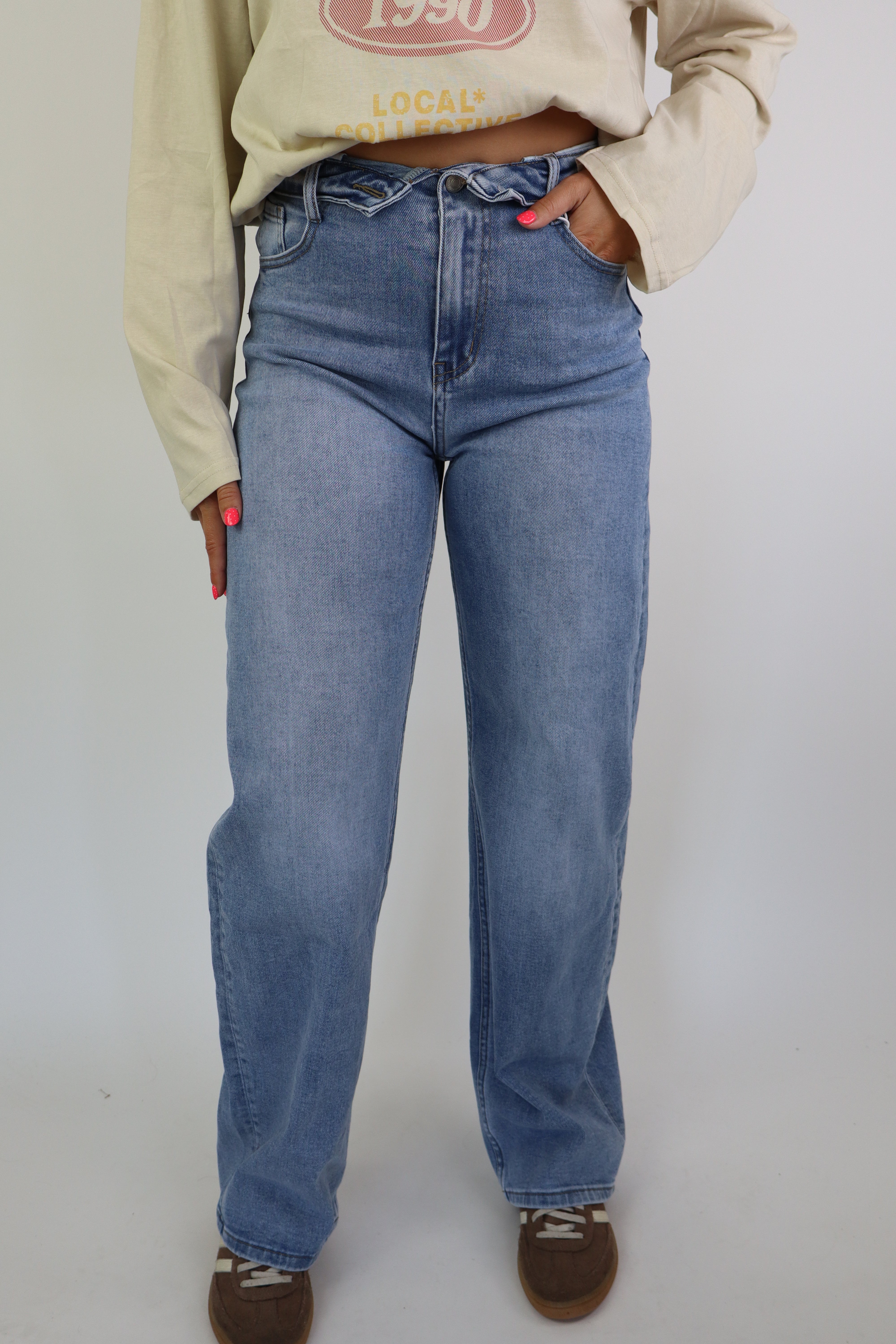 Fold Over Jeans Denim HM1511-1
