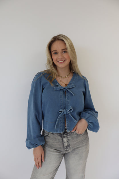 Dark Denim Bow Blouse
