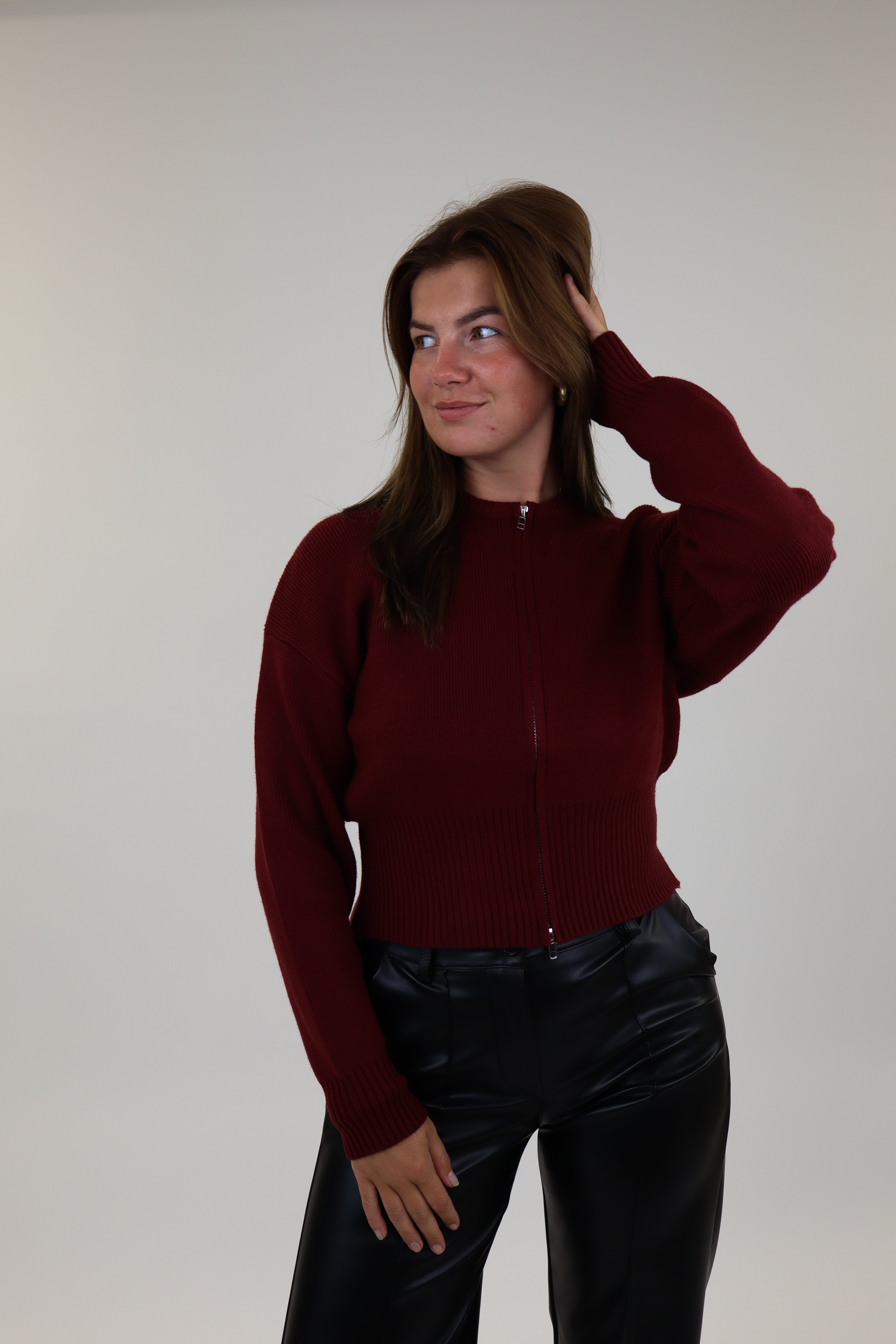 Femke Zip Cardigan - Bordeaux